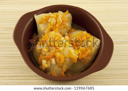 stuffed cabbage  in ceramic ware