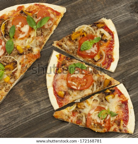 Pizza with cheese, pepper and meat