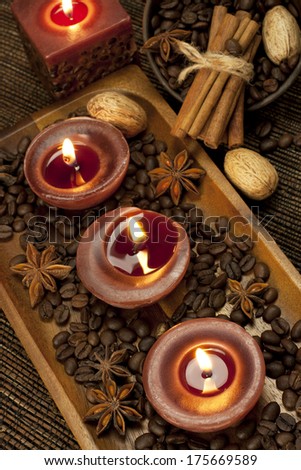Spa still life with aromatic  coffee candles