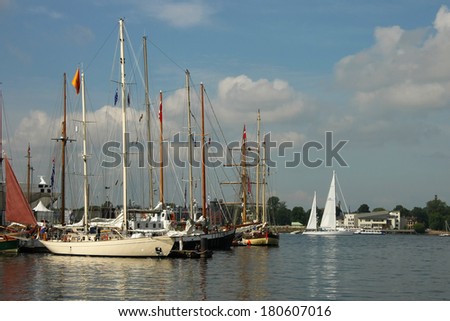 RIGA, LATVIA -  JULY 28: the second stage of the World Cup The Tall Ships Races 2013 in Riga,  view of ships in the Andrej harbor, July 28, 2013 in Riga, Latvia