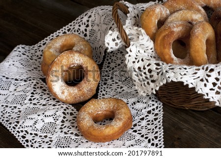 Donuts,  fried pastry and sugar