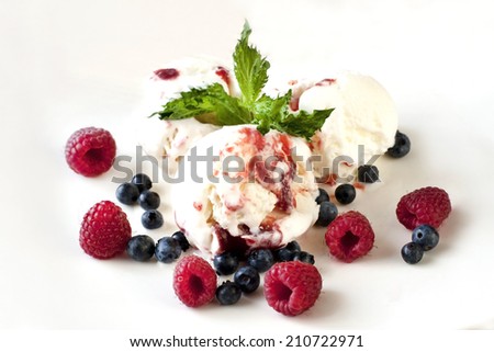 Gourmet mixed ice cream with fresh berries