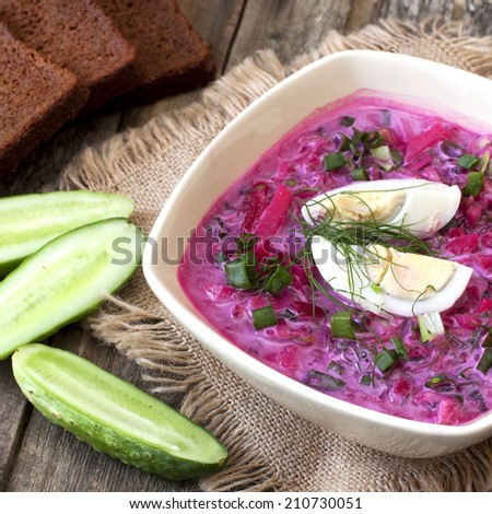 Cold  soup with beets, cucumbers, dill and sour cream
