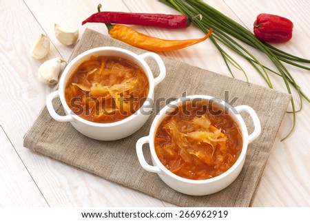Traditional Russian sour cabbage soup