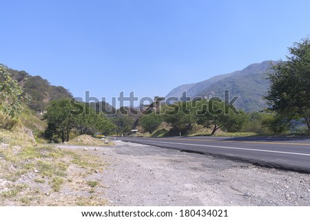 Highway through Sierra Madre mountains of Jalisco Mexico at bridge crossing