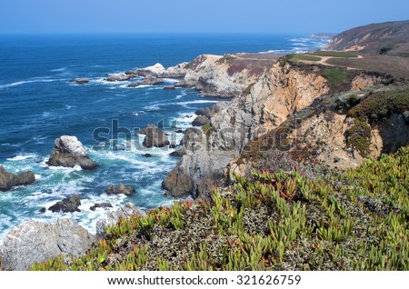 bodega head peninsula and rocky shoreline off pacific ocean in sonoma coast state park of california