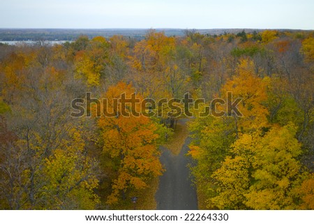 This photograph was taken atop a lookout tower at Wisconsin\'s Potawatomi State Park in Door County.