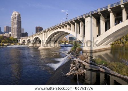Third Avenue Bridge crossing Mississippi River above Lower Saint Anthony Falls in Minneapolis Minnesota