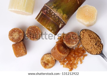 Various kinds of sugar, brown sugar, reed sugar, sugar cane and cane.