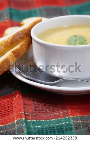 bowl of soup and bread.