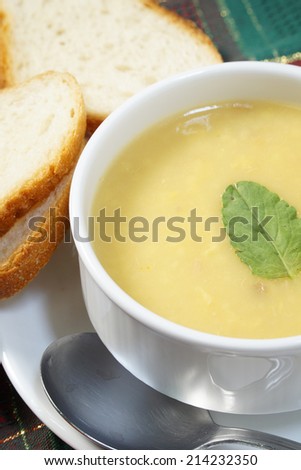 bowl of soup and bread.