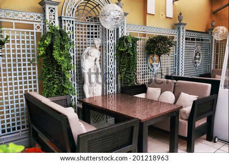 prestigious restaurant open terrace interior