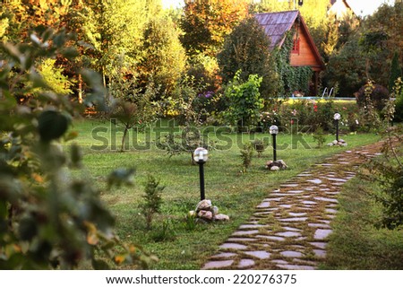 luxury autumn garden and mansion house