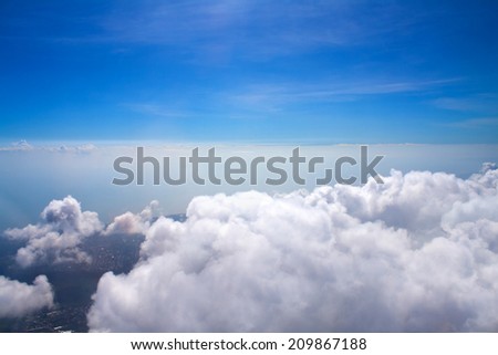 Clouds and sky blue, Viewed from an airplane window