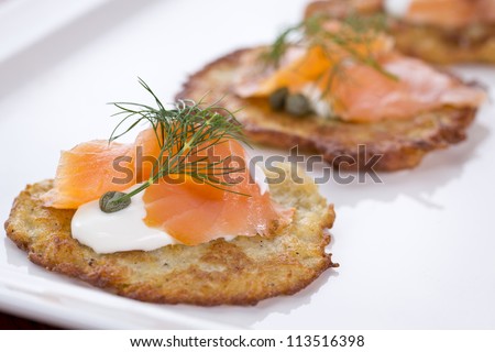 potato pancakes with smoked salmon