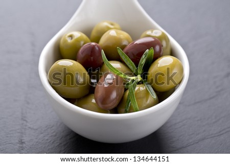olives in ceramic snack dish