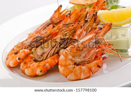 delicious grilled shrimps restaurant appetizer