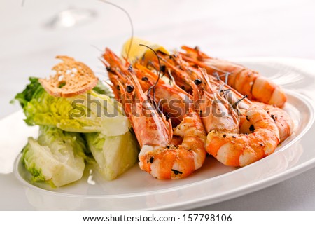delicious grilled shrimps restaurant appetizer