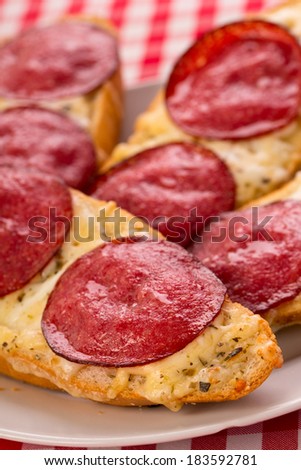 italian bread with cheese and salami