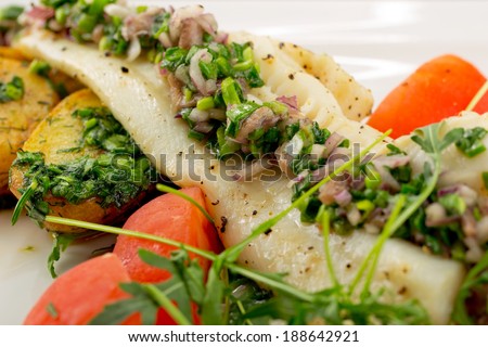 fish fillet with green salsa