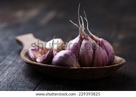 garlic on vintage wooden table