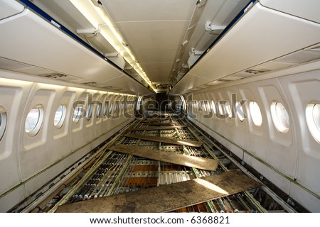inside an airplane without seats