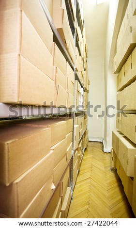 boxes on the shelf