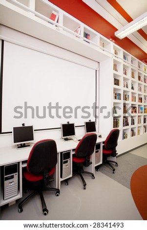 empty library with computers