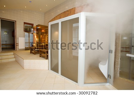 modern spa interior with steam cabin