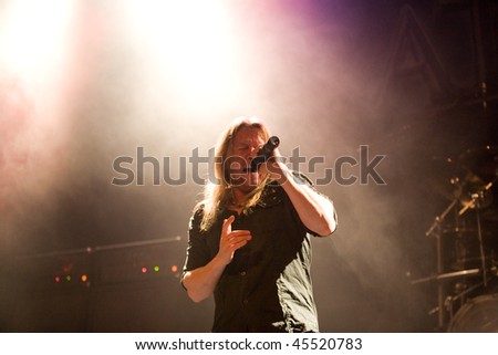 BUDAPEST - JANUARY 26: Power Metal  Band from Finland called Stratovarius  performs on stage at PeCsa on January 26,  2010 in Budapest, Hungary.