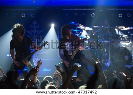 BUDAPEST - FEBRUARY 18: Hypocrisy, Sweden Death Metal Band performs on stage at Diesel Club on February 18, 2010 in  Budapest, Hungary.