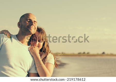 couple in love on the beach. retro style image