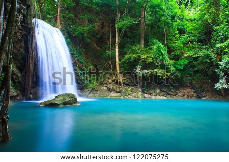 Waterfall beautiful (erawan waterfall) in kanchanaburi province asia southeast asia Thailand