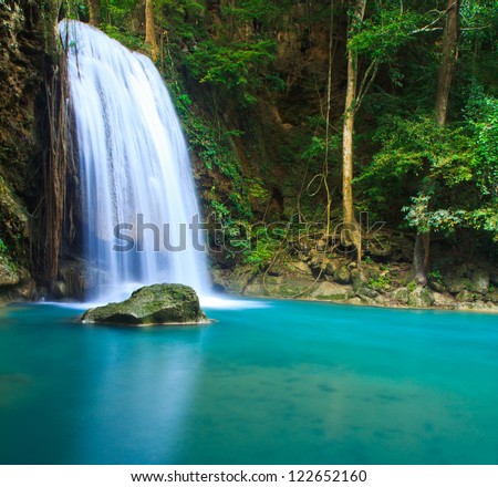 Waterfall  beautiful (erawan waterfall) in kanchanaburi province asia southeast asia Thailand
