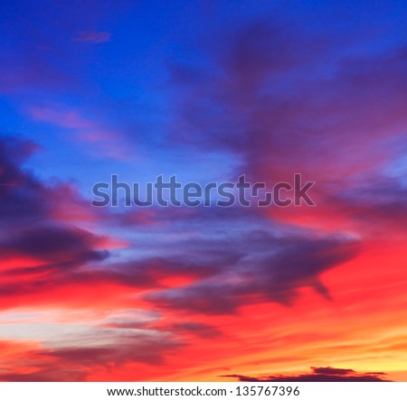 Sunset. blue sky and clouds Nature