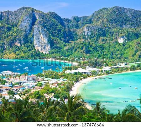 Phi-Phi island View tropical island with resorts -  Krabi Province thailand