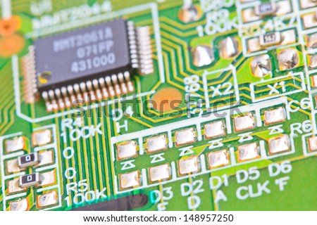 Close-up of electronic circuit board macro and remote