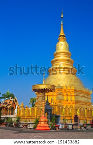 Golden pagoda (phrathat Hariphunchai pagoda) Lamphun province, asia southeast asia Thailand