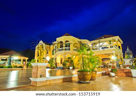 at a luxury  resort at night, dawn time Resort and house