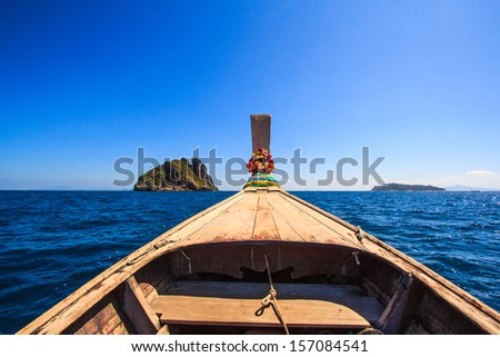 Ship Nose Front View on Long tail boat at Andaman Sea Phi Phi Island Krabi Province  Asia Thailand