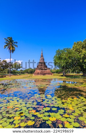 Sukhothai historical park, the old town of Thailand ,They are public domain or treasure of Buddhism, no restrict in copy or use