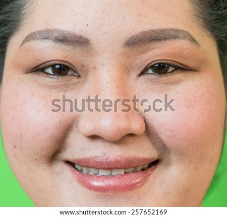 Asian woman\'s face on a green background. (Thailand women) Asia Thailand.