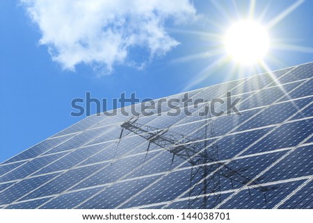 Solar cells with radiation ot the sun and power pole