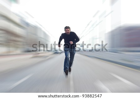 Man running across a road