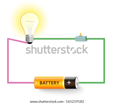 simple electric circuit. Electrical network. switch, light bulb, wire and battery.