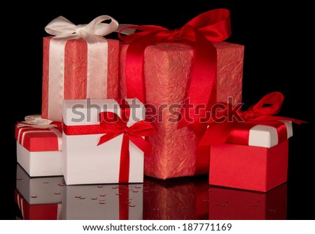 Set of gift boxes isolated on a black background
