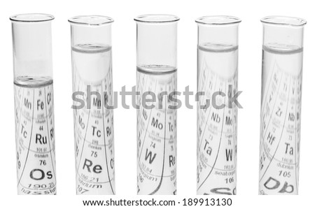 Flasks with liquids with chemistry formula isolated on white background
