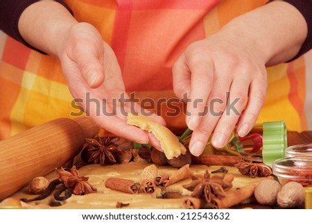 The two woman hands make cookies closeup
