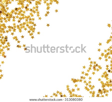 Golden star shaped confetti frame isolated on white background
