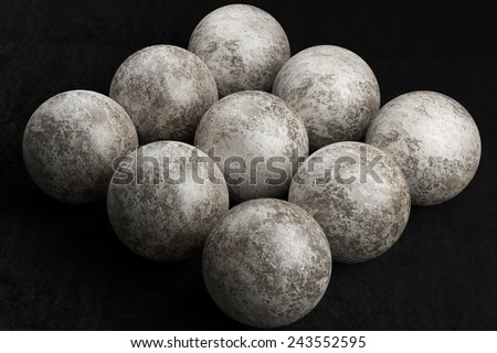 Many stone sphere on dark background. 3d render